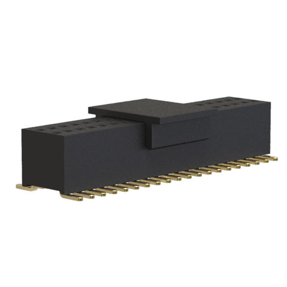 2731SM-02xxCP series, double-row straight sockets on the PCB with mounting cover for automatic surface (SMD) mounting, pitch 0.80 x 1.20 mm, 2x50 pins