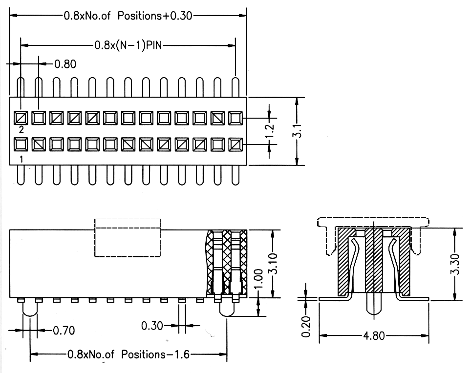 2731SM-02xxCG series, double-row straight sockets on the PCB with mounting cover for automatic surface (SMD) mounting with guides, pitch 0.80 x 1.20 mm, Board-to-Board connectors, pin headers and sockets > pitch 0.80 x 1.20 mm