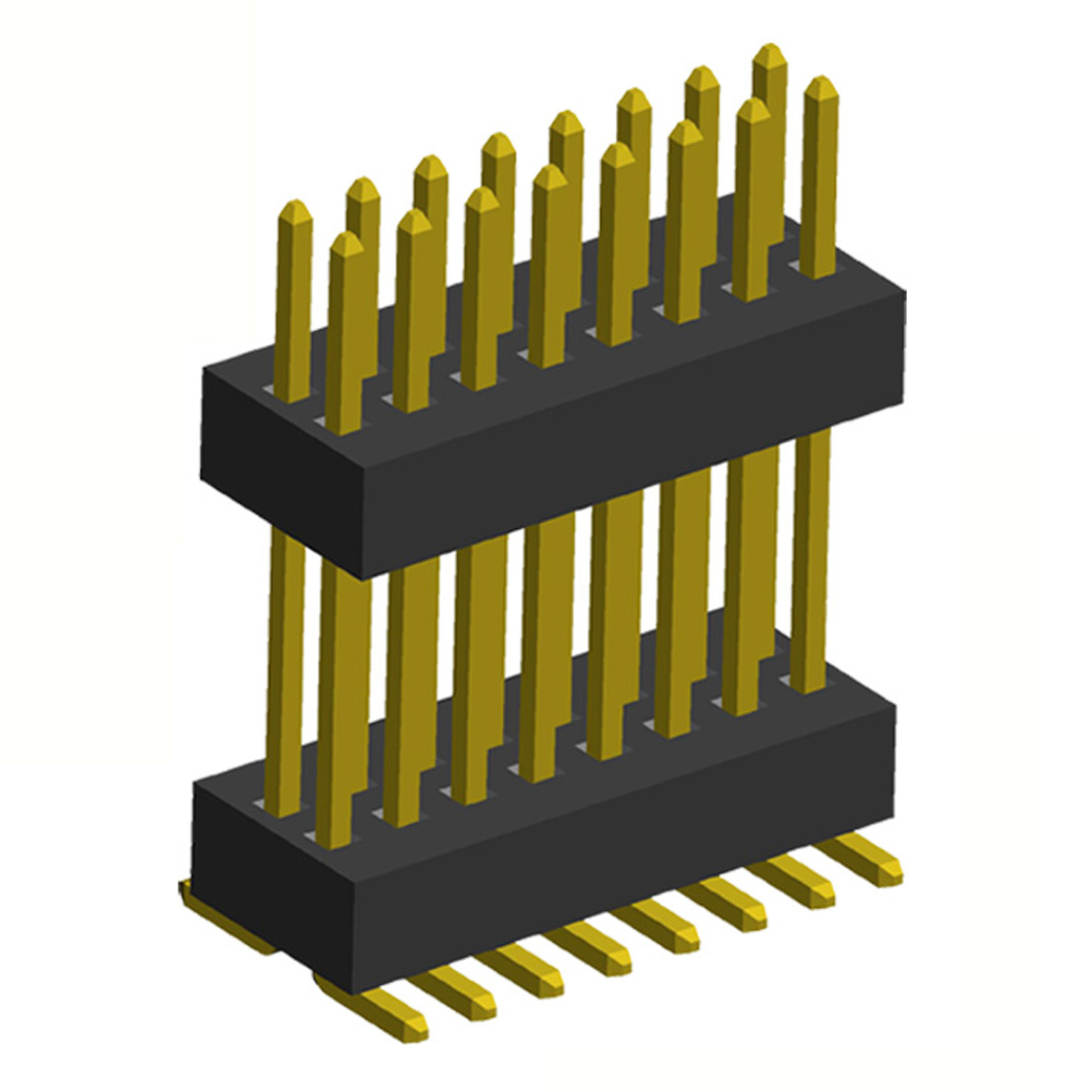 2191SMDI-XXXG series, open double row elevated straight pin headers on PCB for surface mounting (SMD), pitch 1.00 mm, 2x50 pins