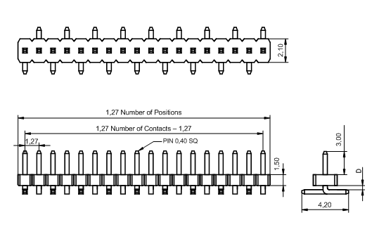 BL1415-11xxM1 series, pin headers single row straight on PCB for surface (SMD) mounting, pitch 1,27 mm, Board-to-Board connectors, pin headers and sockets for them > pitch 1,27 mm