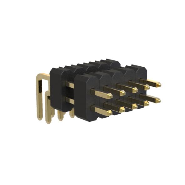 BL1415-22xxR series, pin headers double row angle with dual isolator on PCB for mounting holes, Sockets for pin headers are made by casting on the required number of contacts 1,27x1,27 Then they can be cut at the factory on a special device for the required number of pins, 2x50 pins