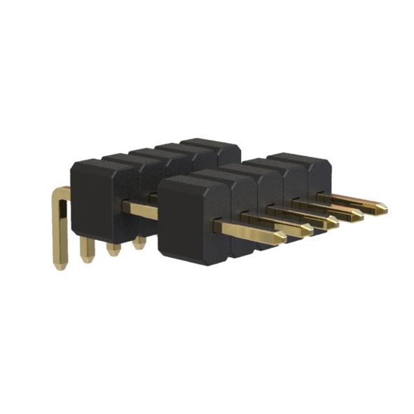 BL1420-21xxR series, pin headers single row with double insulator angle on PCB for mounting in holes, PBT (polybutylene terephthlate) (UL94V-0) 1,27 , 1x50 pins