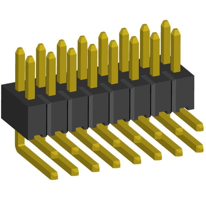 2199R00-XXXG series, pin headers double-row angle on PCB for mounting holes, or 1,27x1,27 single-row pins are cut into any number of pins, 2x50 pins