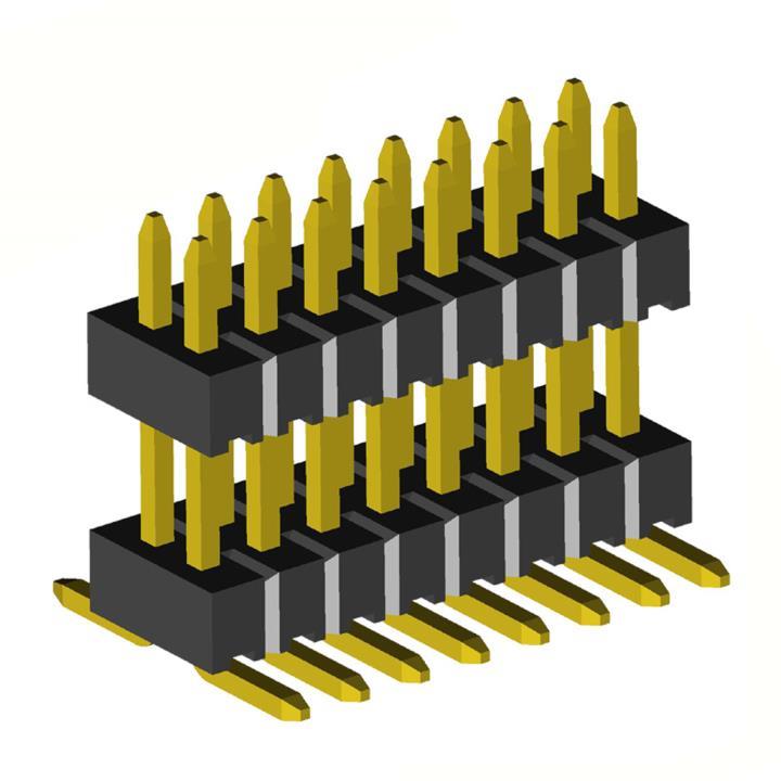 2199SBDI-XXXG-SM (PLLHD1.27S) series, pin headers double rowr, straight, double insulator on PCB for surface (SMD) mounting, pitch 1,27x1,27 mm, Board-to-Board connectors, pin headers and sockets for them > pitch 1,27x1,27 mm