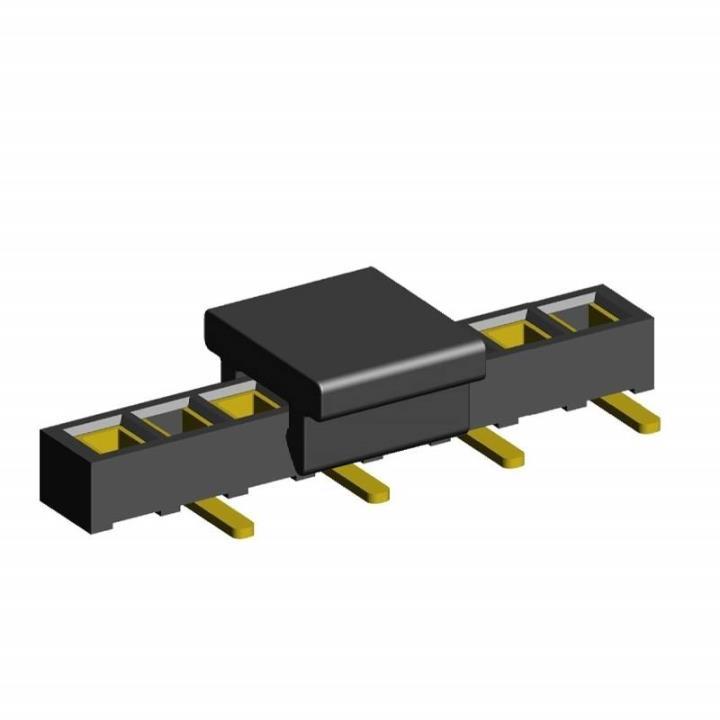 2200SA-XXG-SM2-B1-PCP series, single row straight sockets with capture for surface (SMD) mounting on PCB, produces at the factory in the form of lines with incised insulator at the  1,27 or, 1x50 pins