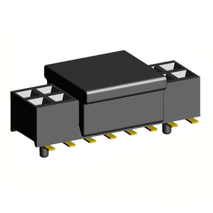 2200SB-XXXG-SM-23-PCG series, double row straight sockets on PCB for surface (SMD) mounting with guides and capture,  1,27x1,27 , 2x50 pins