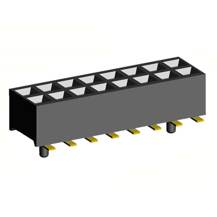 2200SB-XXXG-SM-23-PG series, double row straight sockets for surface (SMD) mounting with guides on PCB, Then they can be cut at the factory on a special device for the required number of pins 1,27x1,27 , 2x50 pins