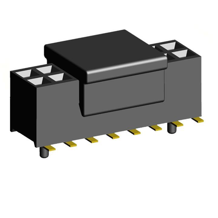2200SB-XXXG-SM-36-PCG series, double row straight sockets on PCB for surface (SMD) mounting with guides and capture,  1,27x1,27 , 2x50 pins