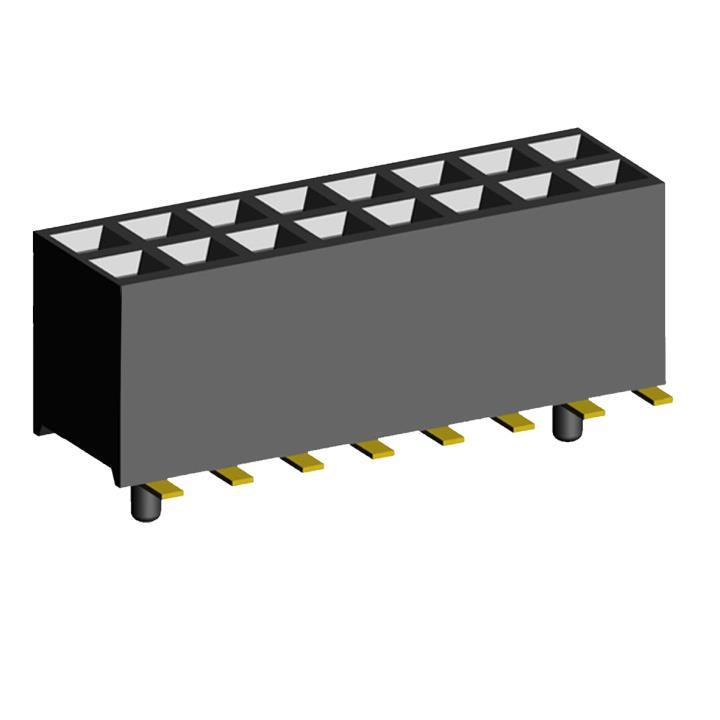 2200SB-XXXG-SM-36-PG series, double row straight sockets for surface (SMD) mounting with guides on PCB,  1,27x1,27 , 2x50 pins