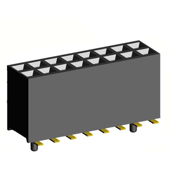 2200SB-XXXG-SM-45-PG series, double row straight sockets for surface (SMD) mounting with guides on PCB,  1,27x1,27 , 2x50 pins