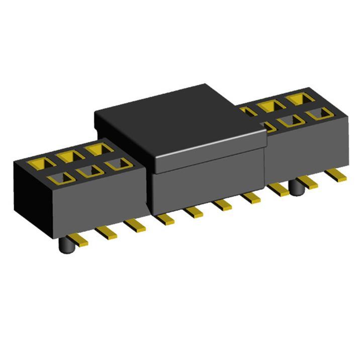 2200TB-XXXG-SM-23-PCG series, double row straight sockets on PCB for surface (SMD) mounting with guides,  1,27x1,27 , 2x50 pins