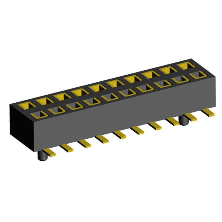 2200TB-XXXG-SM-23-PG (2420T2-xx) series, double row straight sockets for surface (SMD) mounting with guides on PCB with reverse input,  1,27x1,27 , 2x50 pins