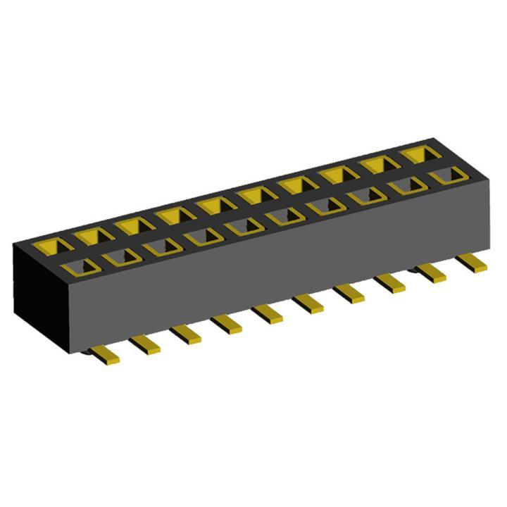 2200TB-XXXG-SM-23 series, double row straight sockets for surface (SMD) mounting on PCB with reverse input,  1,27x1,27 , 2x50 pins