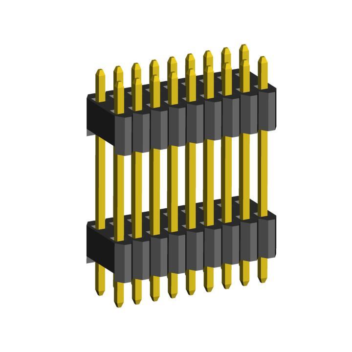 2206PBDI-XXXG-XXXX series, plugs open straight double row with double insulator on Board for mounting in holes, Pitch between pins in one row 1,27x2,54 Pitch between rows, 2x50 pins