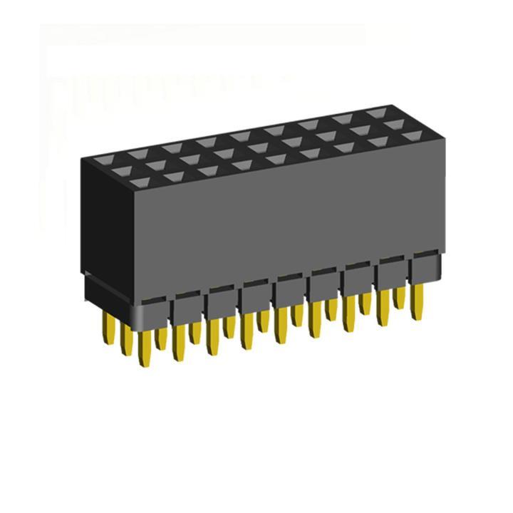 2203SDI-XXXG-1A series, straight three-row sockets with increased insulator on the Board for mounting in holes, pitch 2,0x2,0 mm, 3x40 pins