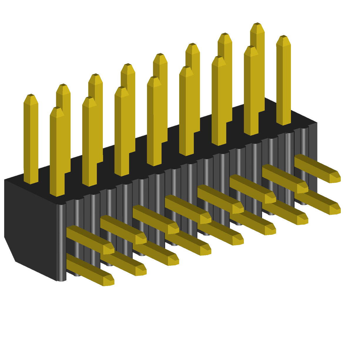 2204R-XXG-XXXX series, fork pin double row open angular cost, with increased facility and mounting hole, pitch 2,0x2,0 mm, 2x40 pins