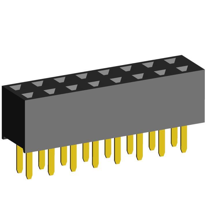 2207S-XXG (PBD2-XX) series, sockets, straight, double-row, for mounting in holes, pitch 2,0x2,0 mm, Board-to-Board connectors, pin headers and sockets > pitch 2,0x2,0 mm