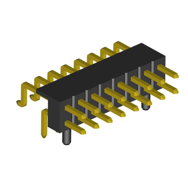 2208R-XXG-A60632-PG series, plug open double row angular pin with the guides for a fee for installation in a hole and SMD, pitch 2,0x2,0 mm, 2x40 pins
