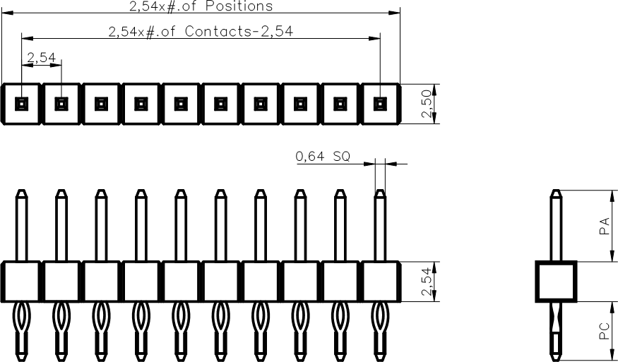 BL1A25-11xxS series, pin headers, single row, straight, pitch 2,54 mm, Board-to-Board connectors, pin headers and sockets > pitch 2,54 mm