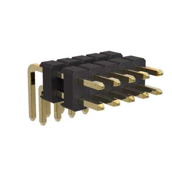 BL1220-22xxR1 series, double row angular pin headers with double insulator, pitch 2,54x2,54 mm, 2x40 pins