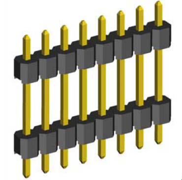 2211DI-XXG-XXXX (PLH-XX) series, pin headers straight with double insulator single row on Board for mounting in holes, pitch 2,54 mm, Board-to-Board connectors, pin headers and sockets > pitch 2,54 mm