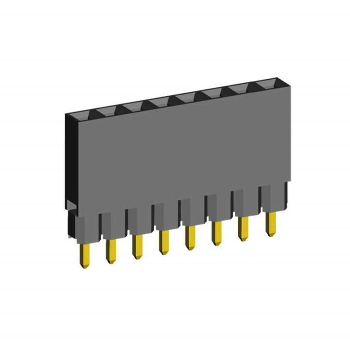 2212111-XXG-1A series, single-row sockets with increased insulator on the board for mounting in holes, pitch 2,54 mm, 1x40 pins
