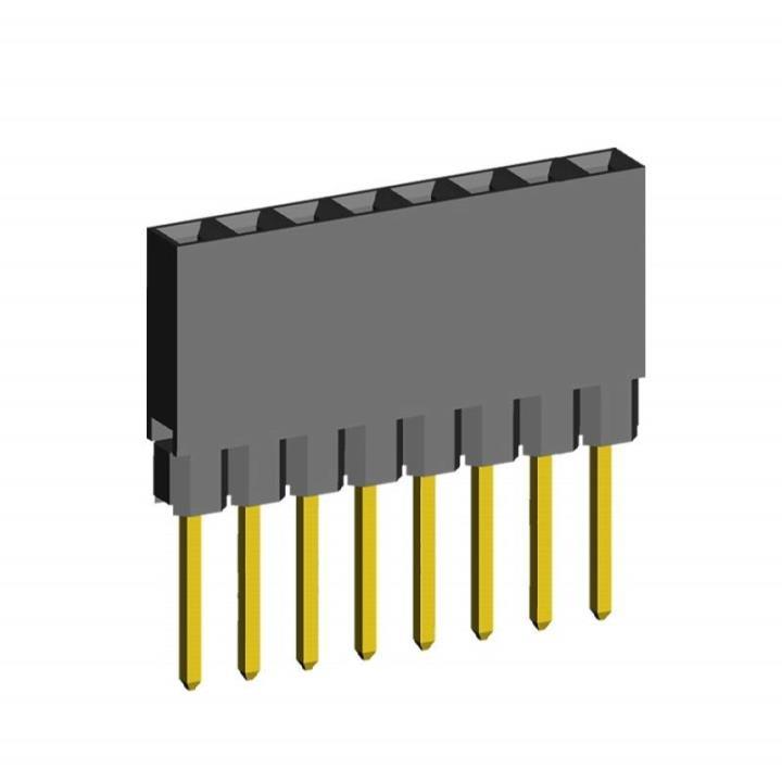 2212111-XXG-1B series, single-row sockets with increased insulator on the board for mounting in holes, pitch 2,54 mm, 1x40 pins