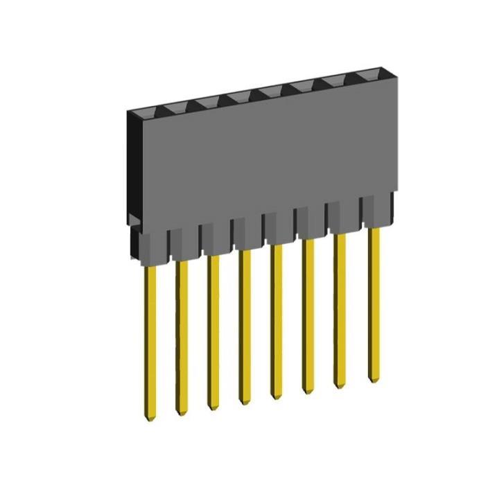 2212111-XXG-1C series, single-row sockets with increased insulator on the board for mounting in holes, pitch 2,54 mm, 1x40 pins