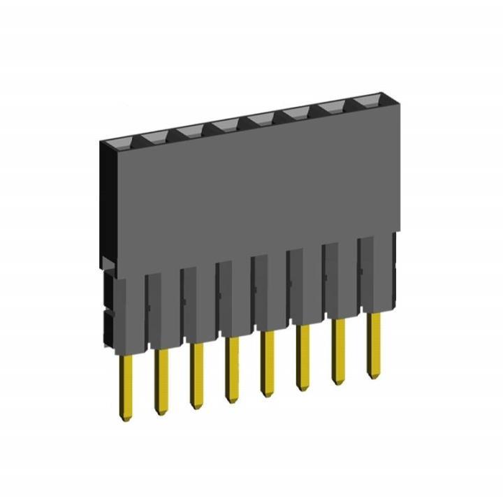 2212111-XXG-2B series, single-row sockets with increased insulator on the board for mounting in holes, pitch 2,54 mm, 1x40 pins