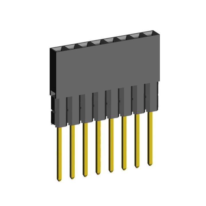 2212111-XXG-2C series, single-row sockets with increased insulator on the board for mounting in holes, pitch 2,54 mm, 1x40 pins