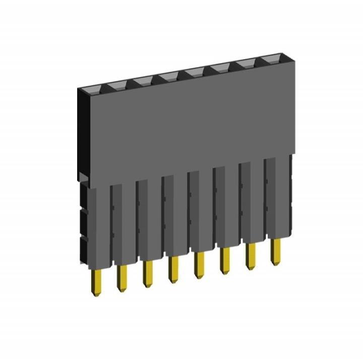 2212111-XXG-3B series, single-row sockets with increased insulator on the board for mounting in holes, pitch 2,54 mm, 1x40 pins