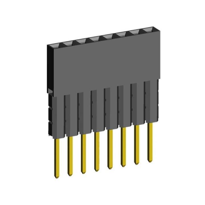 2212111-XXG-3C series, single-row sockets with increased insulator on the board for mounting in holes, pitch 2,54 mm, 1x40 pins