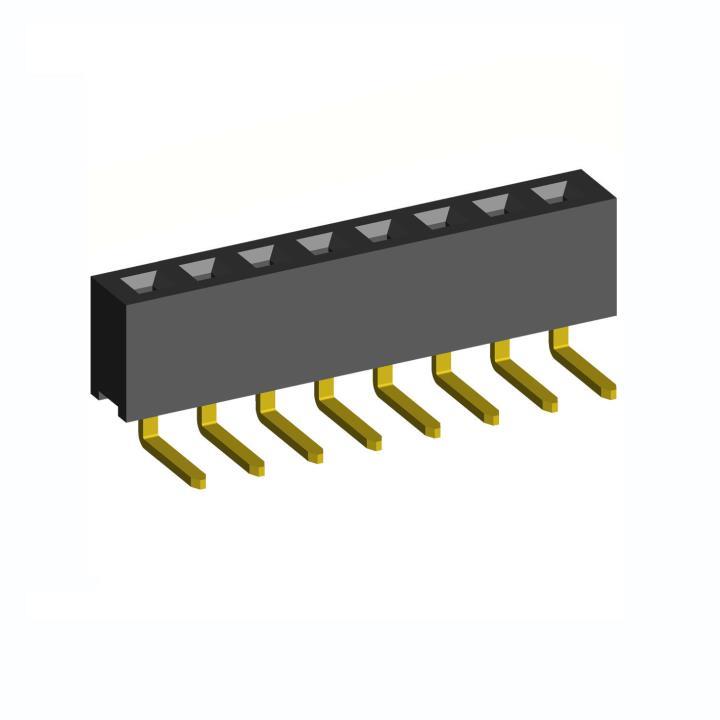 2212R-XXG-50 series, single row angular sockets on the board for installation in holes, pitch 2,54 mm, 1x40 pins