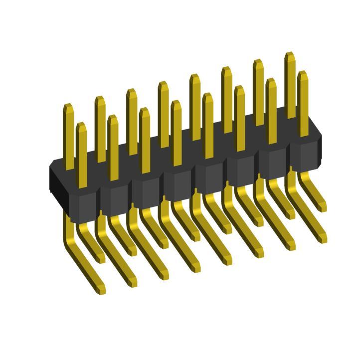 2213R-XXG-XXXXXX (PLD-XXR) series, pin headers angled double row on Board for mounting in holes, pitch 2,54x2,54 mm, 2x40 pins