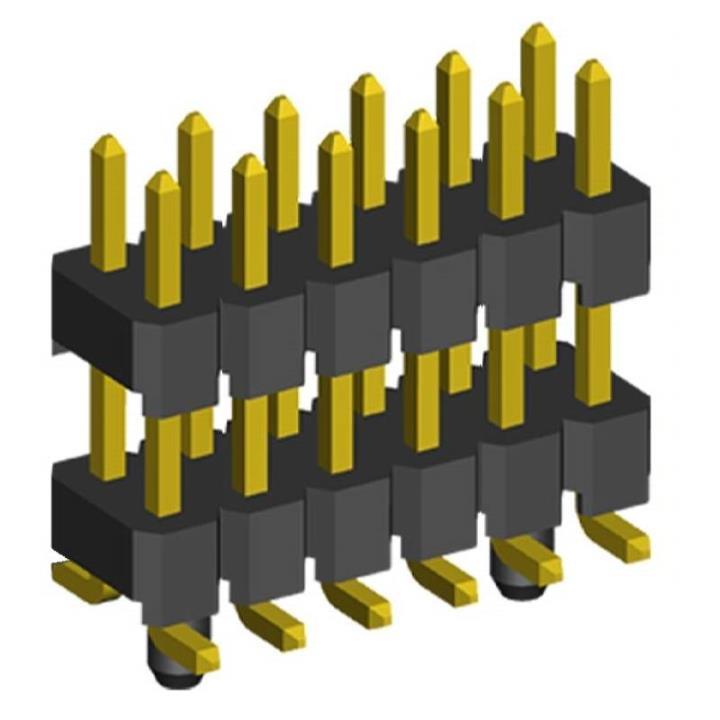2213SMDI-XXG-PG series, pin headers straight double row with double insulator and guides on the board for surface (SMD) mounting, pitch 2,54x2,54 mm, 2x40 pins