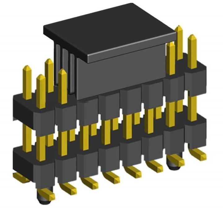2213SMDI-XXG-CG series, pin headers straight double-row double insulator with guides on the board for surface (SMD) mounting with capture, pitch 2,54x2,54 mm, 2x40 pins