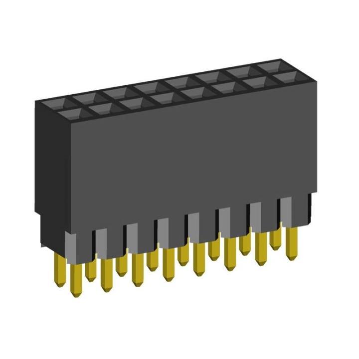 2214113-XXG-1A series, double-row sockets with increased insulator on the board for mounting in holes, pitch 2,54x2,54 mm, 2x40 pins