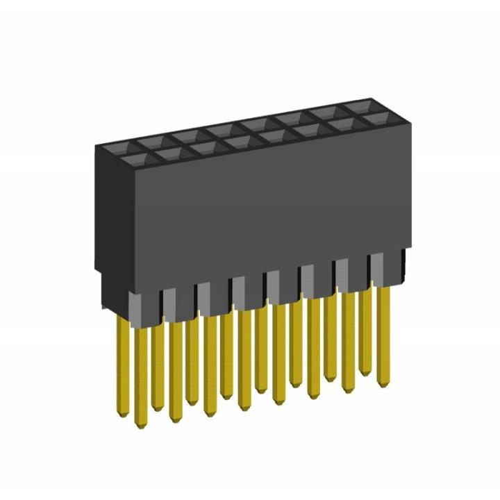 2214113-XXG-1B series, double-row sockets with increased insulator on the board for mounting in holes, pitch 2,54x2,54 mm, 2x40 pins