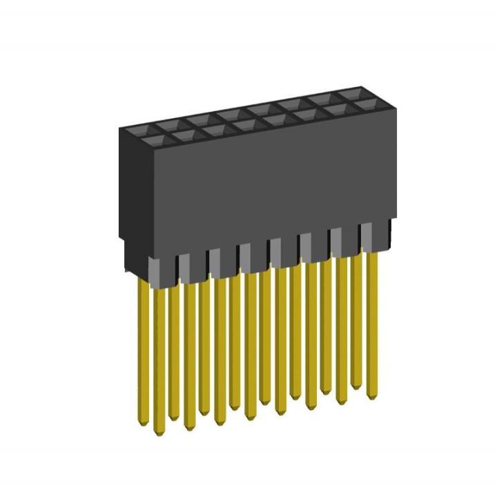 2214113-XXG-1C series, double-row sockets with increased insulator on the board for mounting in holes, pitch 2,54x2,54 mm, 2x40 pins