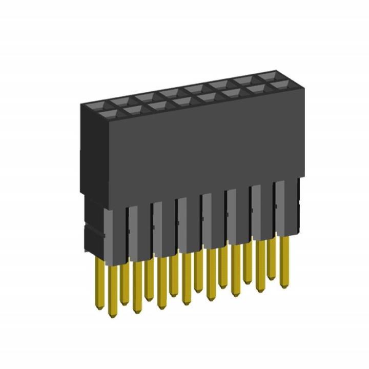 2214113-XXG-2B series, double-row sockets with increased insulator on the board for mounting in holes, pitch 2,54x2,54 mm, 2x40 pins