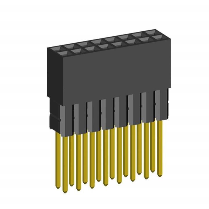 2214113-XXG-2C series, double-row sockets with increased insulator on the board for mounting in holes, pitch 2,54x2,54 mm, 2x40 pins