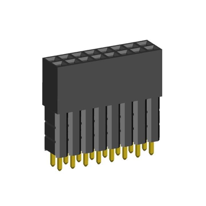 2214113-XXG-3B series, double-row sockets with increased insulator on the board for mounting in holes, pitch 2,54x2,54 mm, 2x40 pins