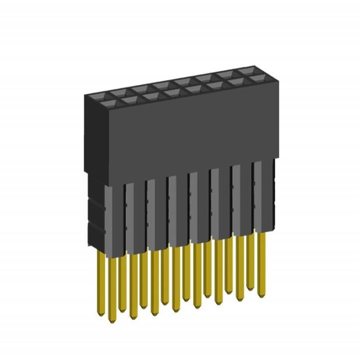 2214113-XXG-3C series, double-row sockets with increased insulator on the board for mounting in holes, pitch 2,54x2,54 mm, 2x40 pins