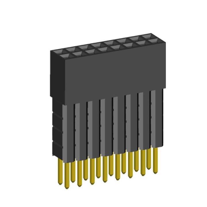 2214113-XXG-4C series, double-row sockets with increased insulator on the board for mounting in holes, pitch 2,54x2,54 mm, 2x40 pins