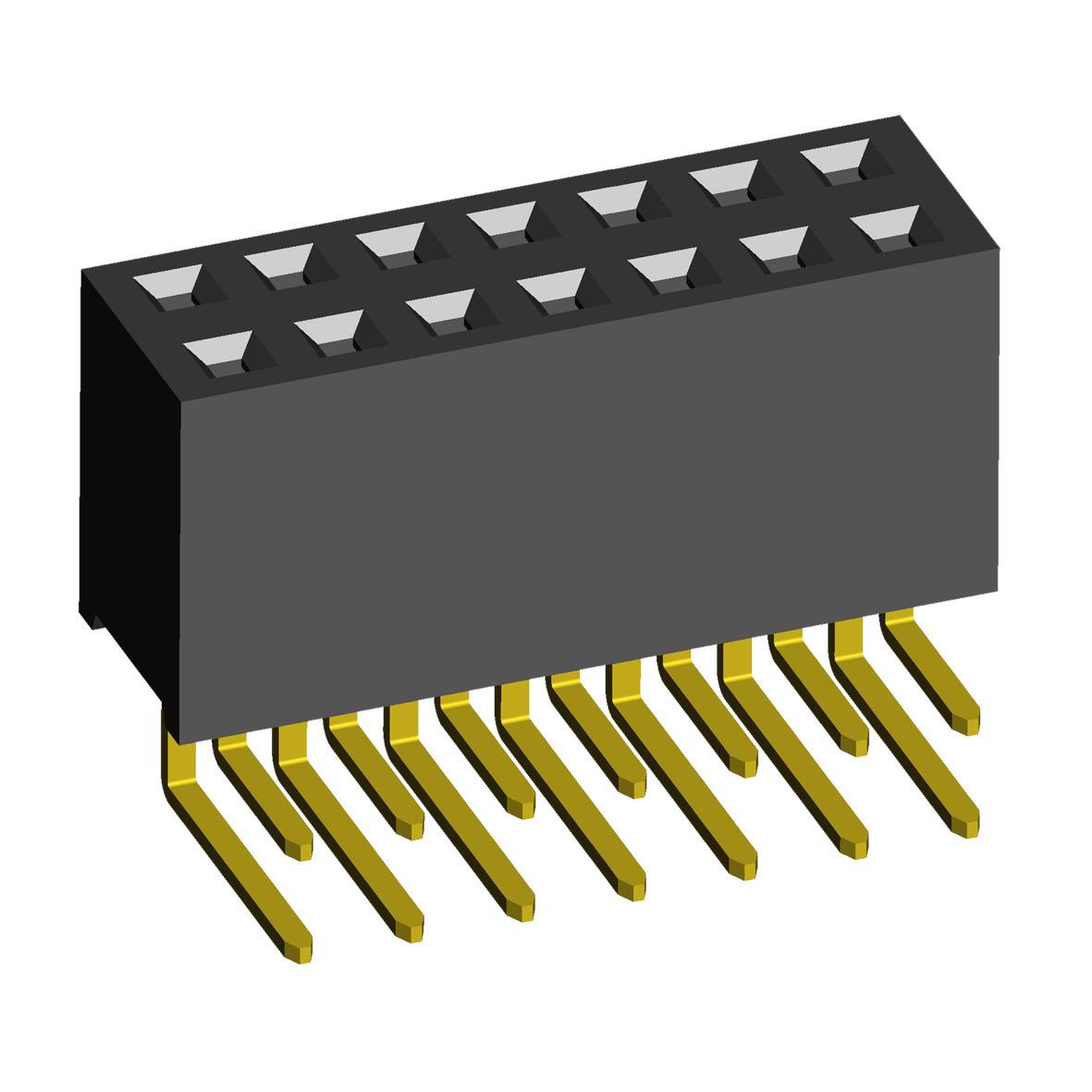 2214R-XXG-72 series, double-row angled sockets on the board for mounting in holes, pitch 2,54x2,54 mm, 2x40 pins