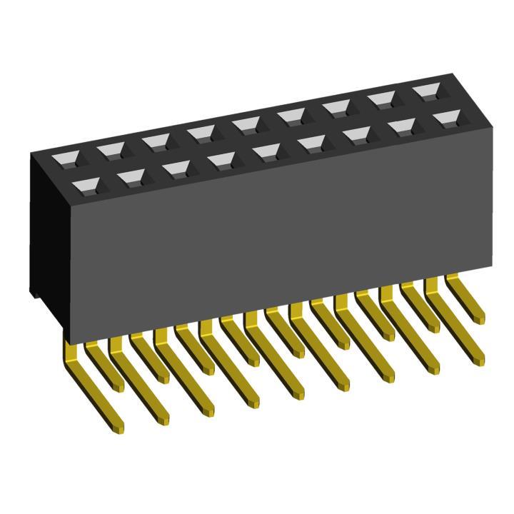 2214R-XXG-85 (PBD-XXR) series, double-row angular sockets on the board for installation in holes, pitch 2,54x2,54 mm, Board-to-Board connectors, pin headers and sockets > pitch 2,54x2,54 mm