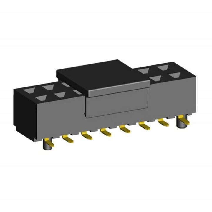 2214SM-XXG-50-PCG series, double-row straight sockets with guides for surface mounting (SMD) with gripper, pitch 2,54x2,54 mm, 2x40 pins