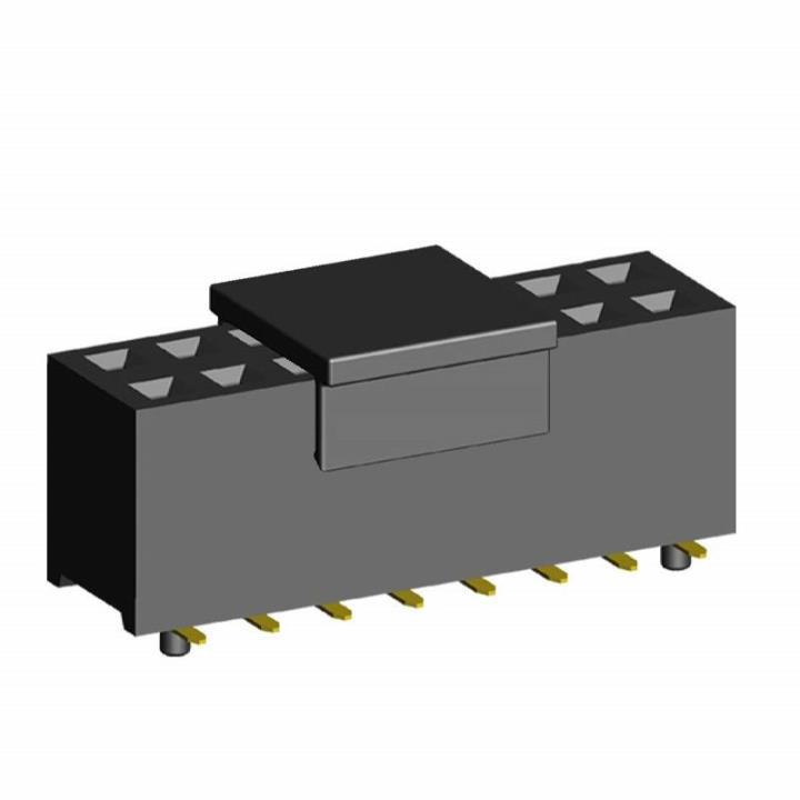 2214SM-XXG-75-PCG series, double-row straight sockets with guides for surface mounting (SMD) with gripper, pitch 2,54x2,54 mm, 2x40 pins