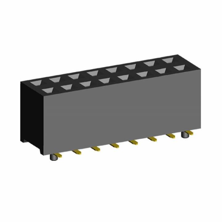 2214SM-XXG-75-PG series, double-row straight sockets with guides for surface mounting (SMD) , pitch 2,54x2,54 mm, 2x40 pins
