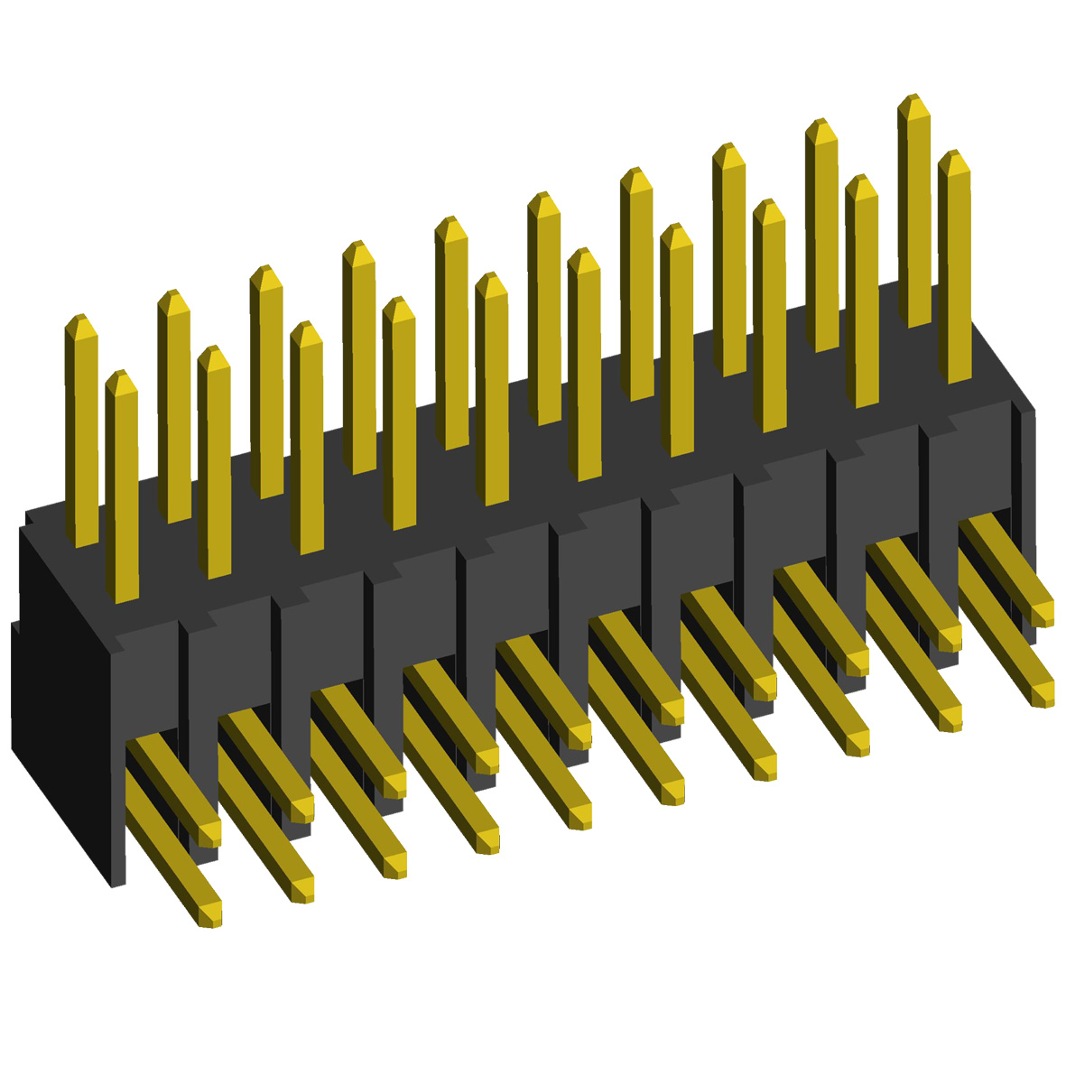 2215R-XXG-XXXXXX series, open angle pin headers with increased insulator double row on Board for mounting in holes, pitch 2,54x2,54 mm, 2x40 pins